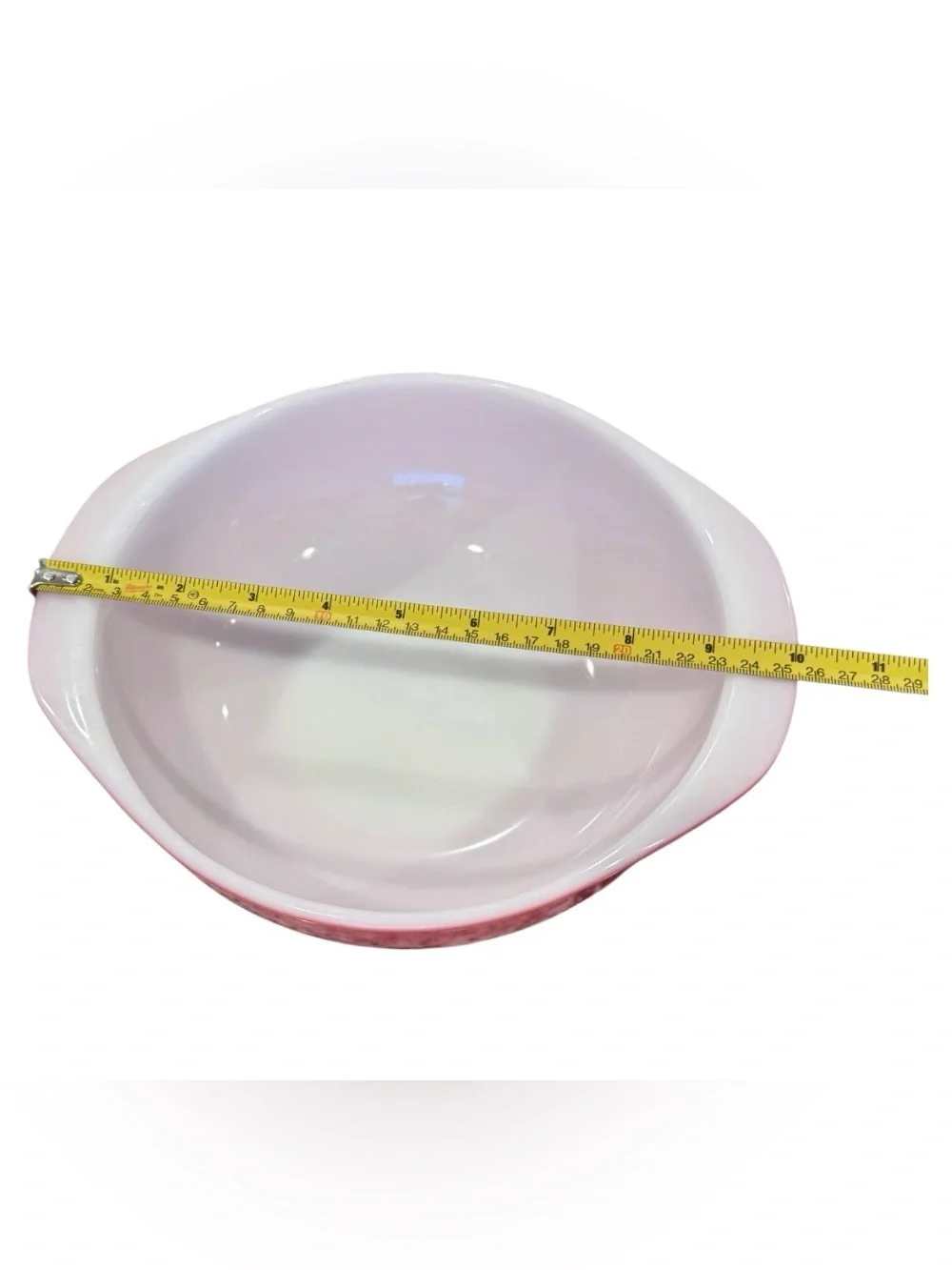 Pyrex Flamingo Pink 024 vintage casserole dish features with tab handles